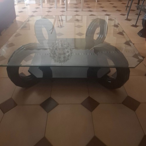 Octagonal coffee table with glass top