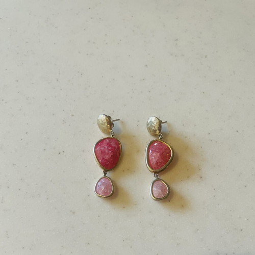 Oxette silver earrings with pink quartz crystals