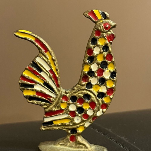 Vintage metal rooster with Champlevé enamel like new