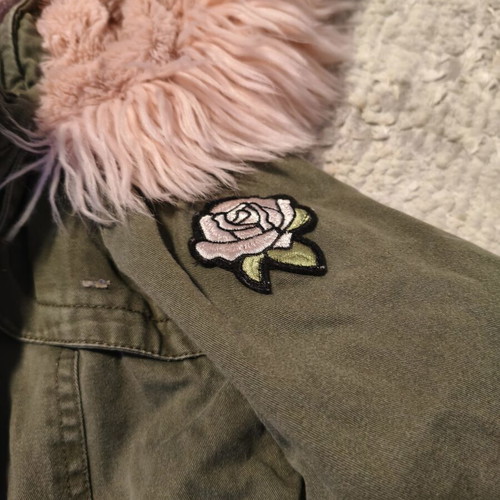 Parka jacket for girl 4 years old used, khaki with pink lining