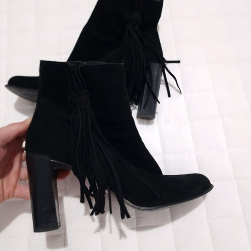 Karen Millen London black suede leather tassel ankle boots like new, size 38