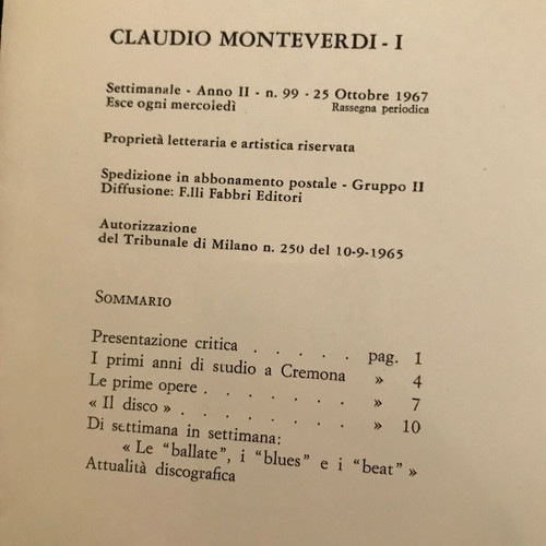 Vinyl Claudio Monteverdi I, Classic Collectible 10-Inch Baroque Renaissance Record