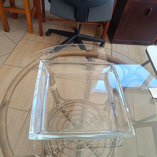 Large square glass bowl, thick heavy transparent glass