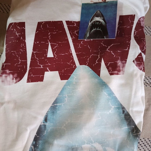 Difuzed Jaws T-shirt, size Small, white and blue