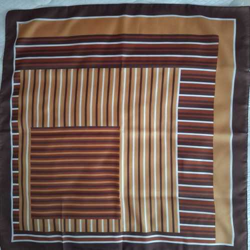 Square scarf with geometric striped pattern, like new, brown and orange