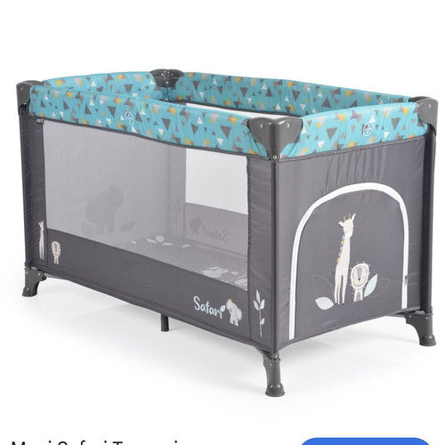 Moni Safari playpen with mattress Grey-Turquoise 125x65cm
