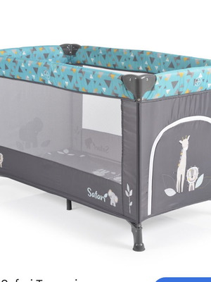Moni Safari playpen with mattress Grey-Turquoise 125x65cm