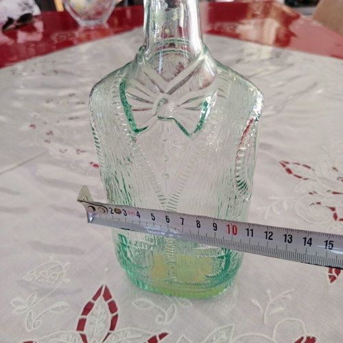 Vintage glass bottle Bormioli Rocco with vest and bow tie design, like new