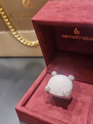 Silver 925 ring with zircon and large pink stone, new