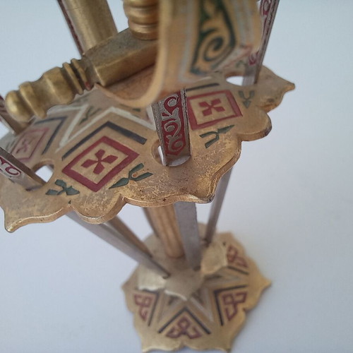 Vintage brass sword cocktail toothpick set like new