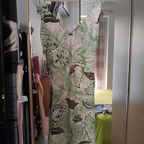 Linen midi dress like new, beige and green, size S