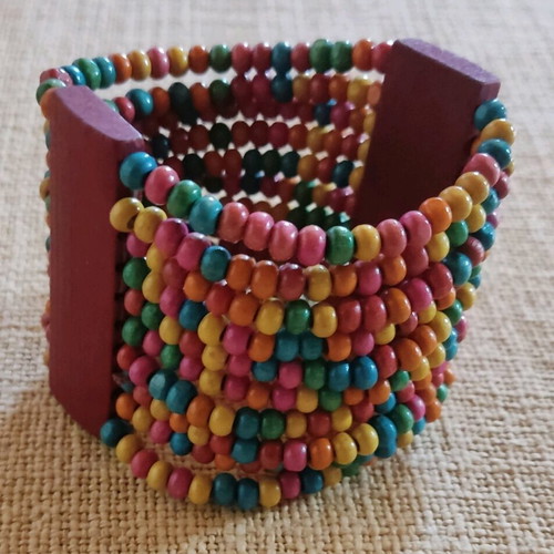 Bracelet with wooden beads like new, colorful cuff style