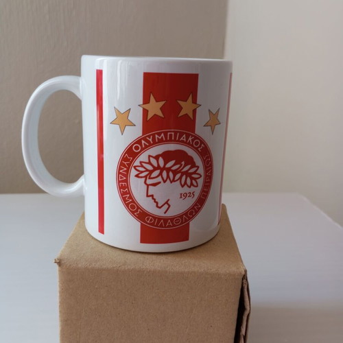 Olympiacos Team Mug with 4 Stars new, ceramic, red and white