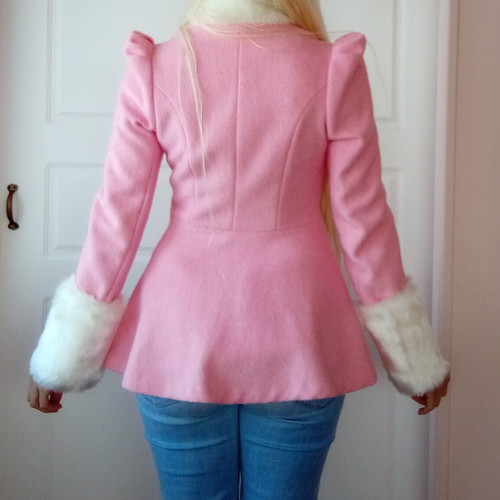Pink coat with detachable fur sleeves like new