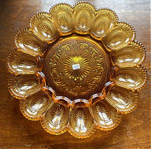 Vintage Gorgeous Deviled Egg Server in American Concord Amber Glass by Brockway Glass Company HTF Circa 1977 - 1979 Πιάτο