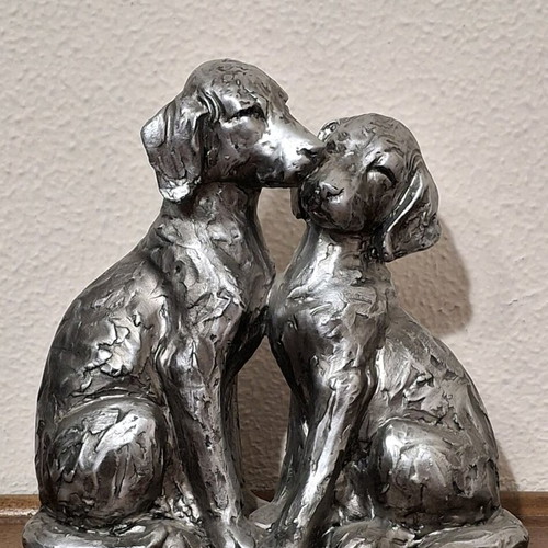 Decorative wooden figurine of loving dogs like new