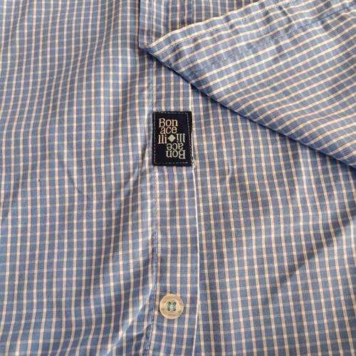 Men's Italian long-sleeve shirt used, light blue check, size Large
