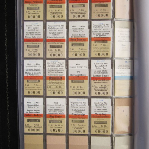 Swiss railway ticket collection used, 400 pieces with 2 holders