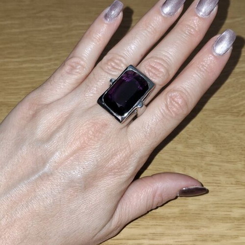 925 Silver Ring with Amethyst, Large, New, Size 55