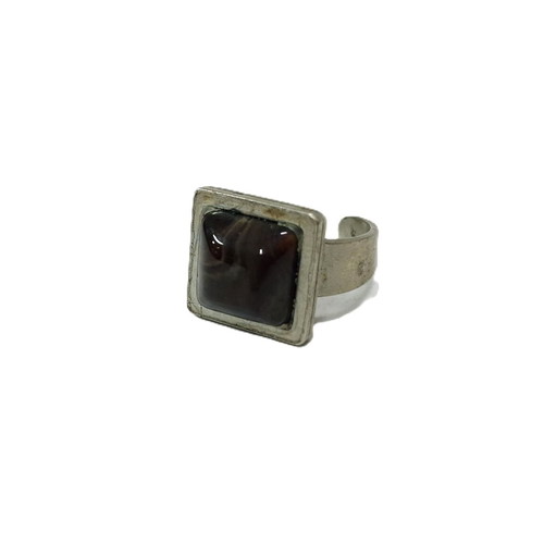 Vintage silver-plated adjustable ring EU 58 with dark cabochon used