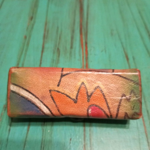 Leather lipstick case vintage, painted with mirror