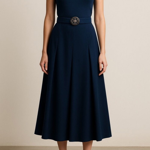 Marks & Spencer navy pleated midi skirt like new, size UK 16