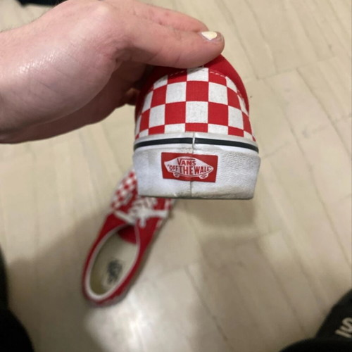 Vans red checkerboard pattern shoes like new, size 44