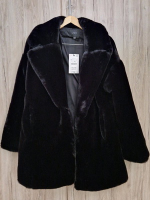 Zara black fur coat new, size XL