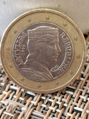 1 euro Latvia like new with portrait of Latvian girl