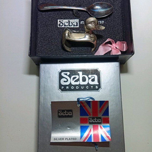 Seba Silver Plated Duck Napkin Ring Holder with Spoon, boxed, new