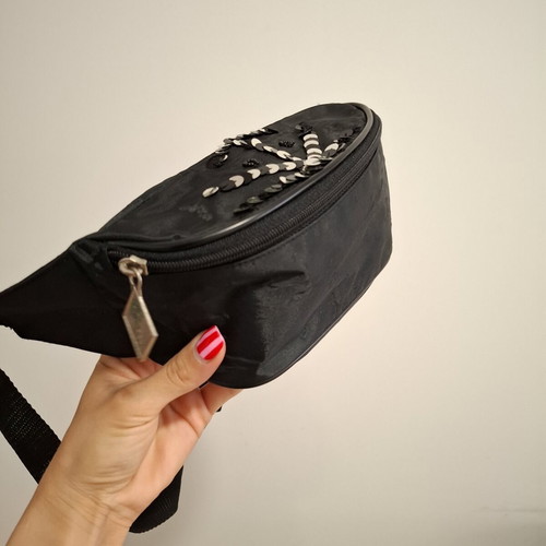Black women's waist bag with anchor sequins crossbody like new