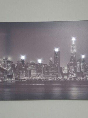 Fabric wall art with purple grey shades and LED lights
