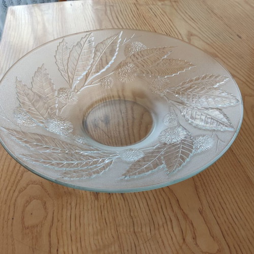 Luminarc vintage glass fruit bowl with embossed leaf and chestnut design, 34cm