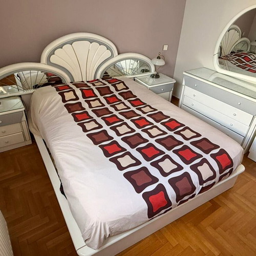 Bedroom set wood lacquer with hidden lighting used, white gray