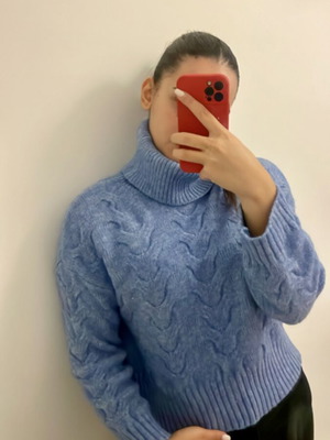 Knitted blue turtleneck new, size S/M