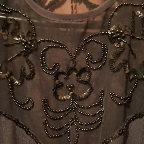 Satin dress with embroidered sheer bust and back like new, black, size M