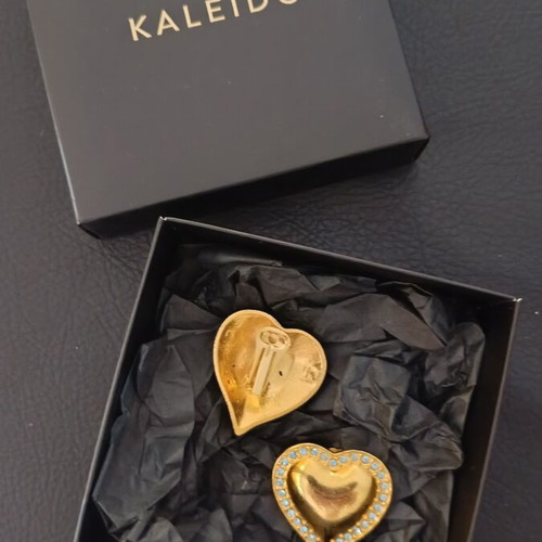 Kaleido heart-shaped clip-on earrings like new, gold color