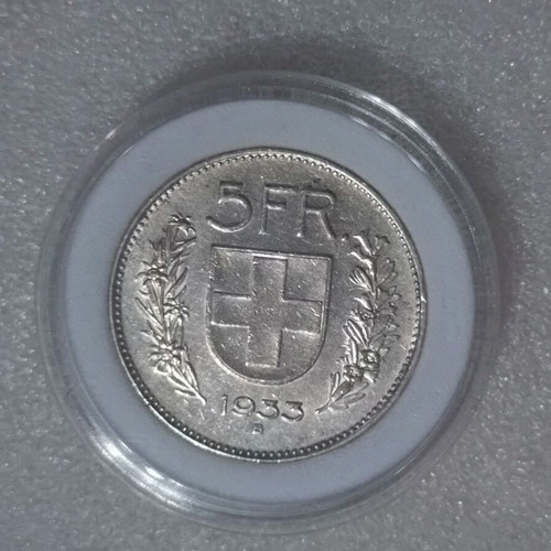 Swiss 5FR 1933 silver coin like new