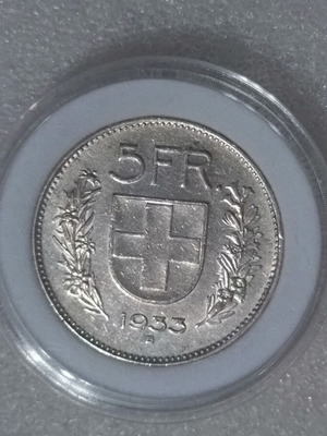 Swiss 5FR 1933 silver coin like new