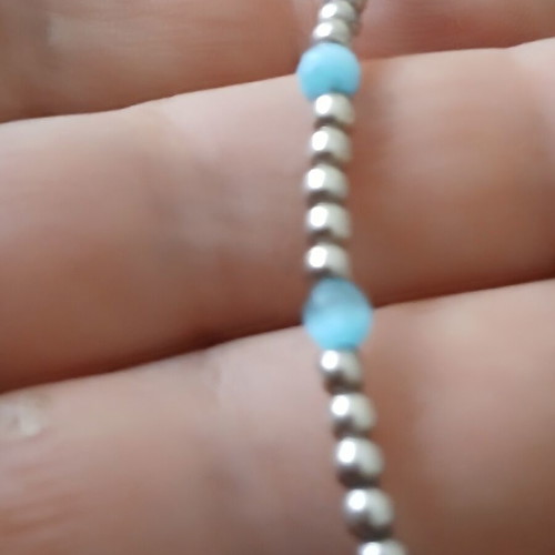 Anklet with 925 silver beads and blue beads, like new, 24 cm diameter