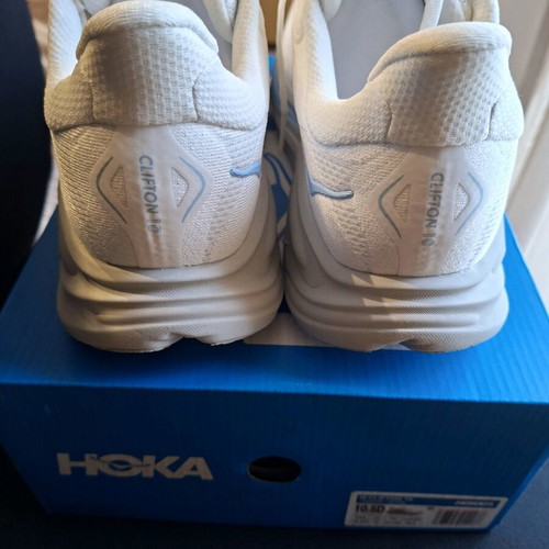HOKA Clifton 10 athletic shoes new, size 44.5, white and gray