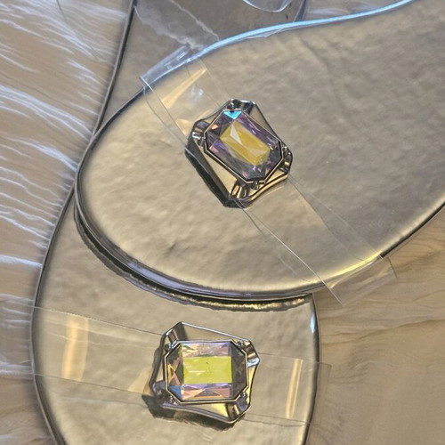Sandals with transparent straps and stone, new, size 41, silver