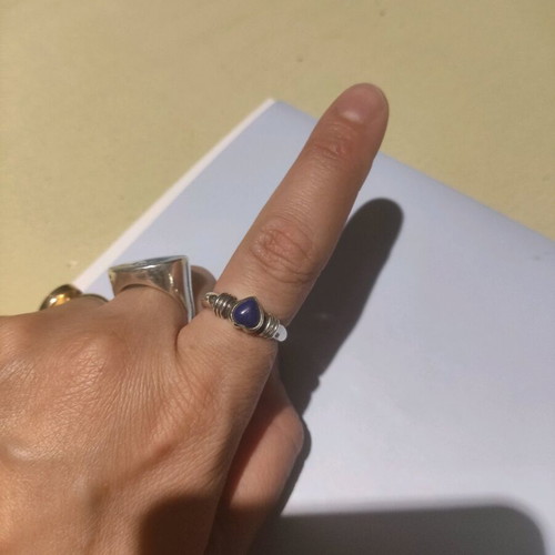 Blue Heart Silver Ring with Precious Stone new