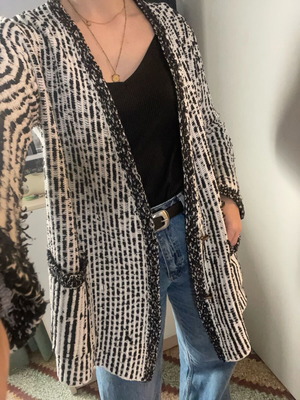 Zara черно-бял дебел кардиган размер M oversized като нов