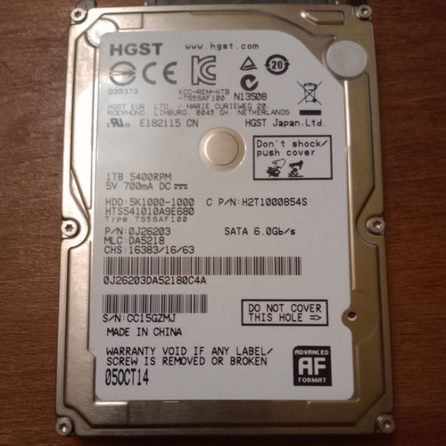 HGST (Hitachi) HDD drive, 1TB, 100% health