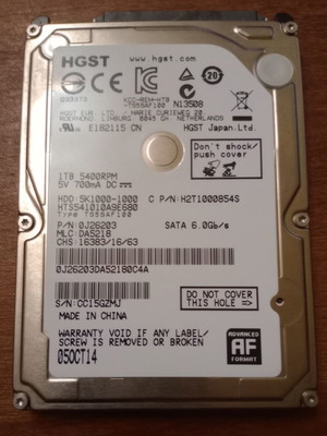 HGST (Hitachi) HDD drive, 1TB, 100% health