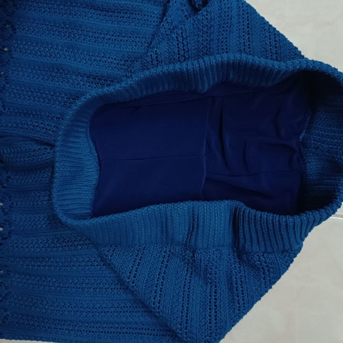 Knitted summer set two pieces top and perforated pants royal blue like new