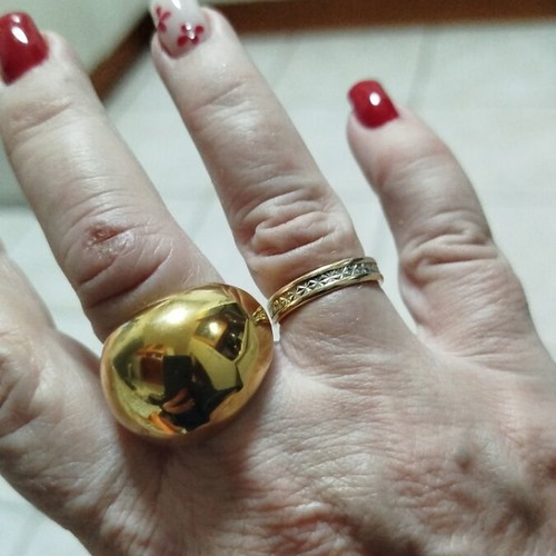 Steel women's ring No62 new, gold plated with geometric pattern