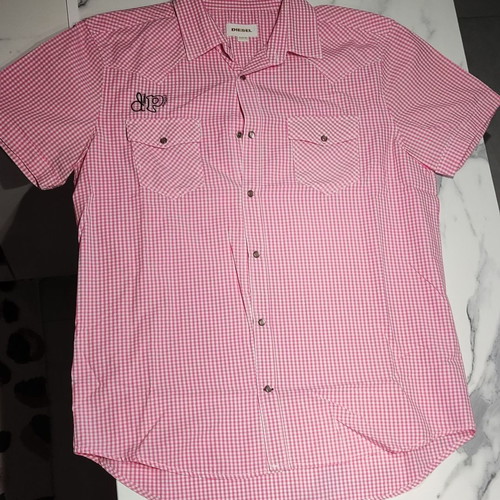 Diesel Short-Sleeve Shirt Used XL Checkered White-Pink