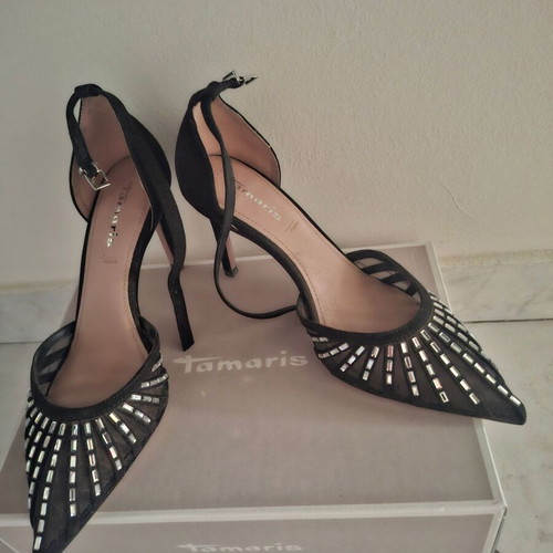 Tamaris 2026 black and silver pumps, 9cm heel